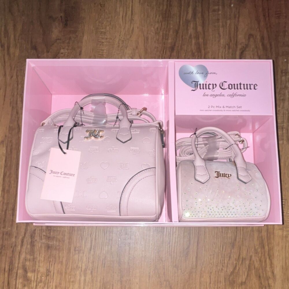 NWT Juicy Couture Blush Pink Mommy & Me Satchel Set With Logo & Rhinestone